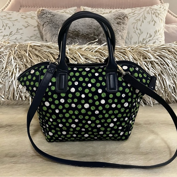 VERA BRADLEY Lucky Dots 2015 Trapeze Tote Navy Blue Green White Polka Dots Y2K - Picture 4 of 10